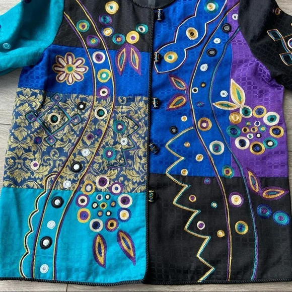 Vintage Bellessa Art Abstract Embroidery  Patchwork Colourblock Jacket - Picture 10 of 14